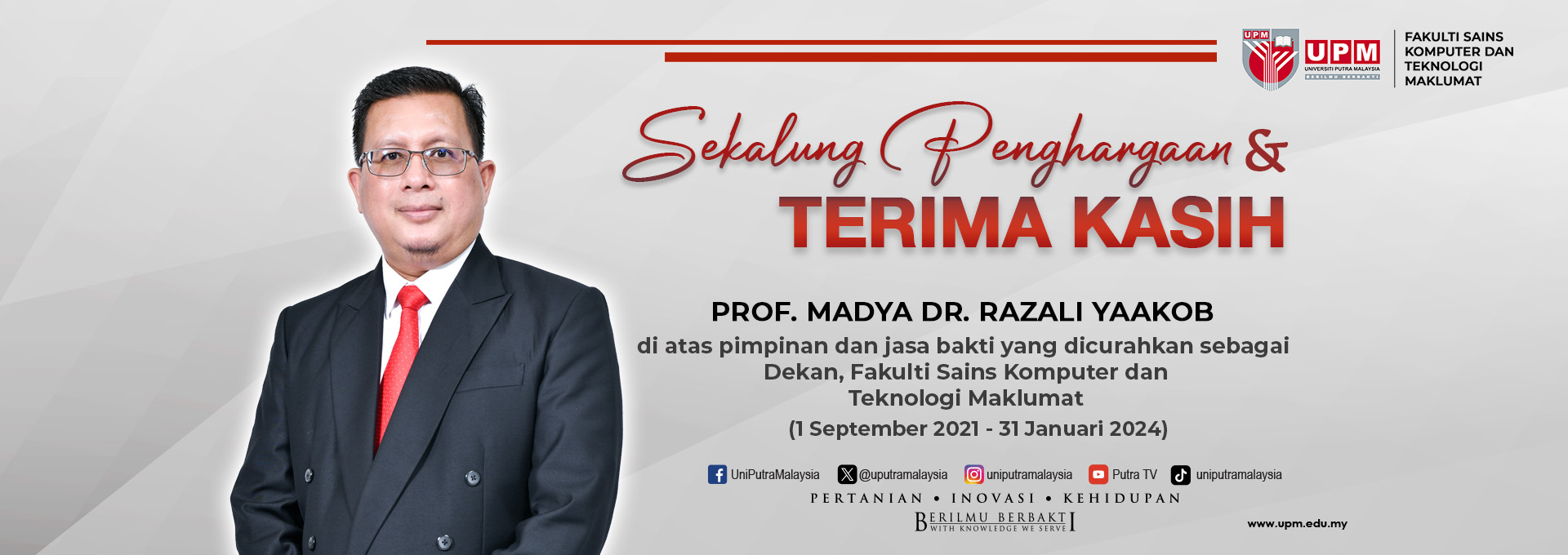 Ucapan Terima kasih Mantan Dekan PM Dr Razali